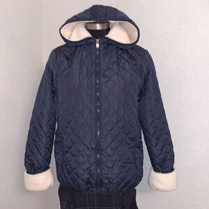 Ashley Outerwear Hooded Women’s Jacket Furry Fleece Full Zip Pockets Size M